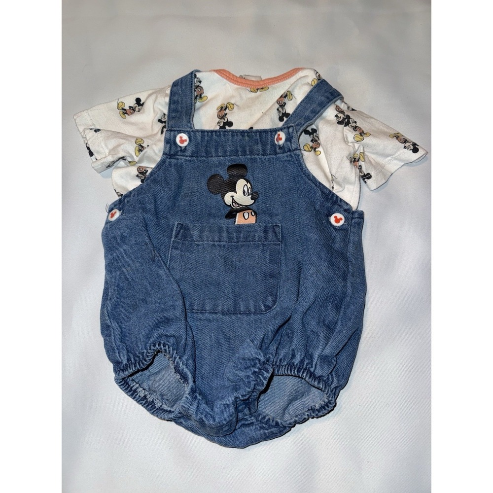 Vtg Disney Baby Denim Baby Romper And Shirt , 6-9 Months